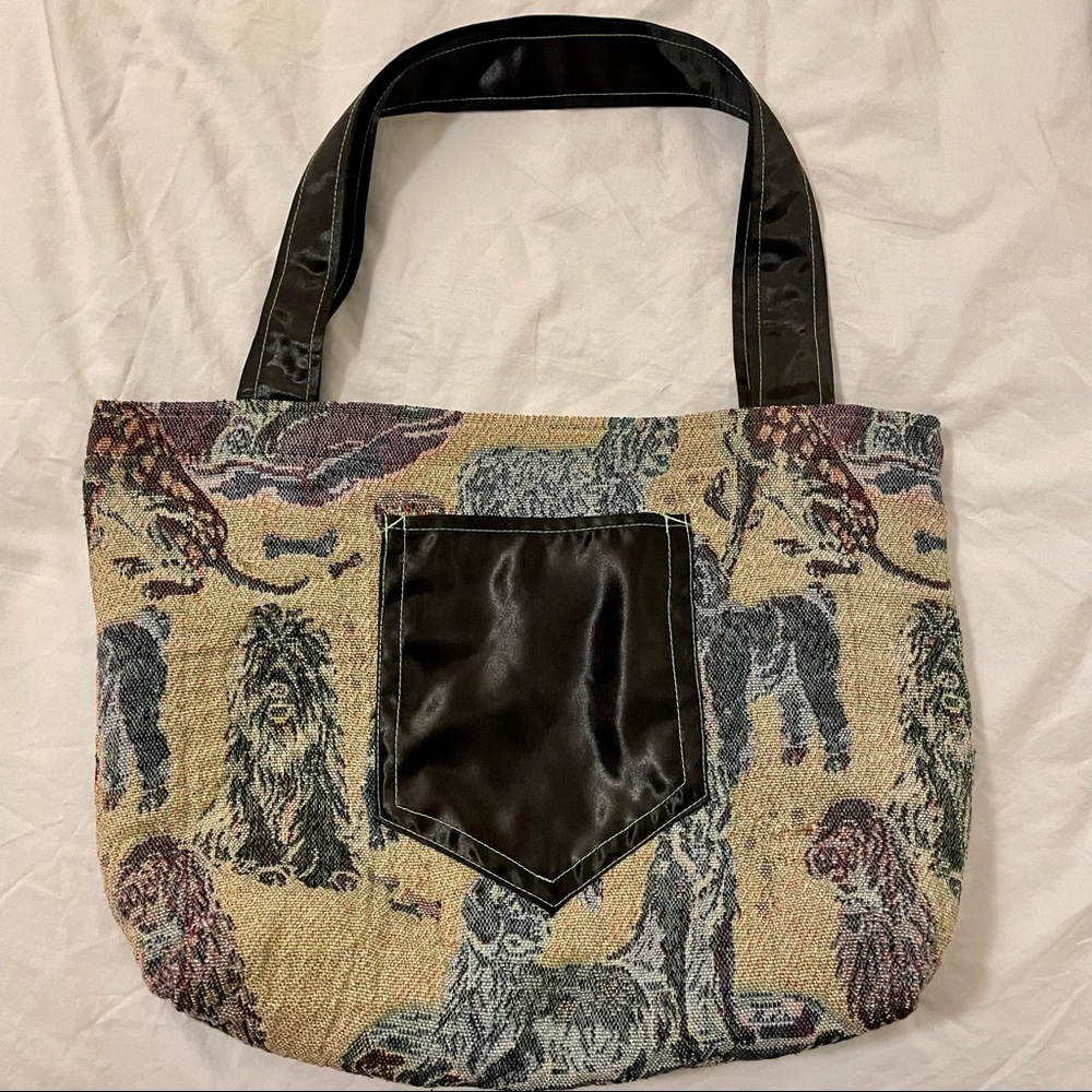 One of A Kind ✨Inverted Dog Jacquard Tote w/ Satin Pockets + Straps + Lining